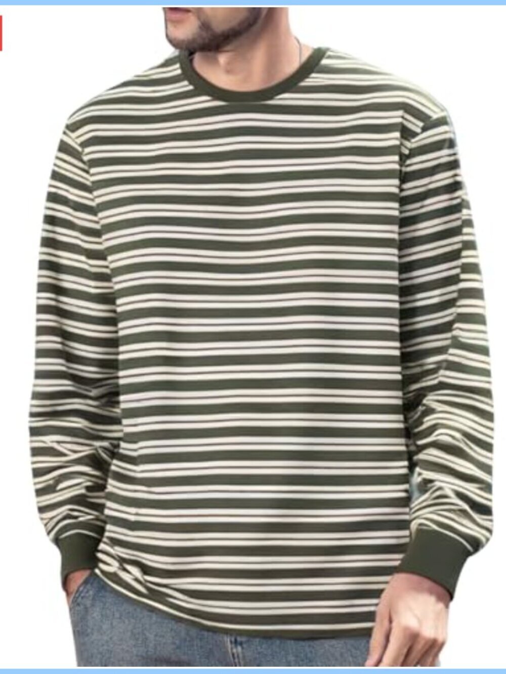 Men's Striped Long Sleeve T-Shirt Cotton Blend Crewneck